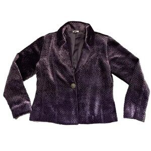 CHICO'S Mesmerise Jigsaw Purple Single Button Velvet Jacket‎ Whimsigoth
